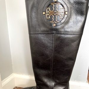 Black Leather Tory Burch Rider Boots
